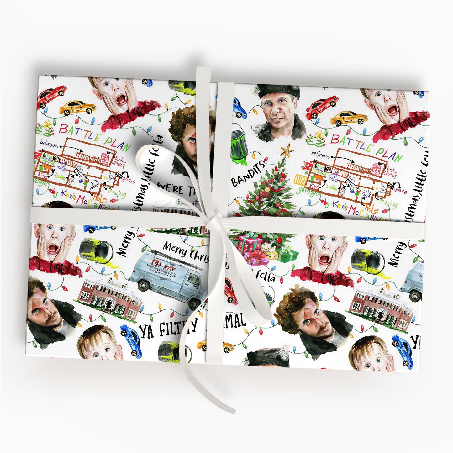 Christmas Movies Friends Wrap Gifts, Home Alone Wet Bandits Art Board Wrapping Paper