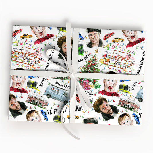 Christmas Movies Friends Wrap Gifts, Home Alone Wet Bandits Art Board Wrapping Paper