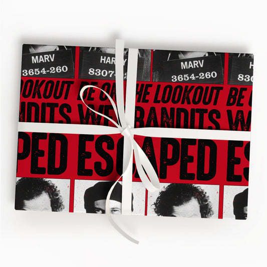 Escaped Be On Lookout Wet Bandit Wrapping Paper, 1992 Home Alone 2 Wanted Wrap Gift