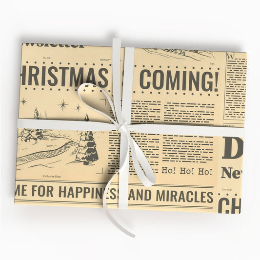 Christmas Is Coming Newspaper Wrapping Paper
