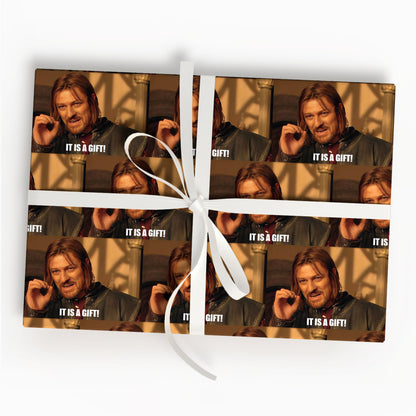 Boromir It Is A Gift Christmas Wrapping Paper, LOTR Gift Wrap