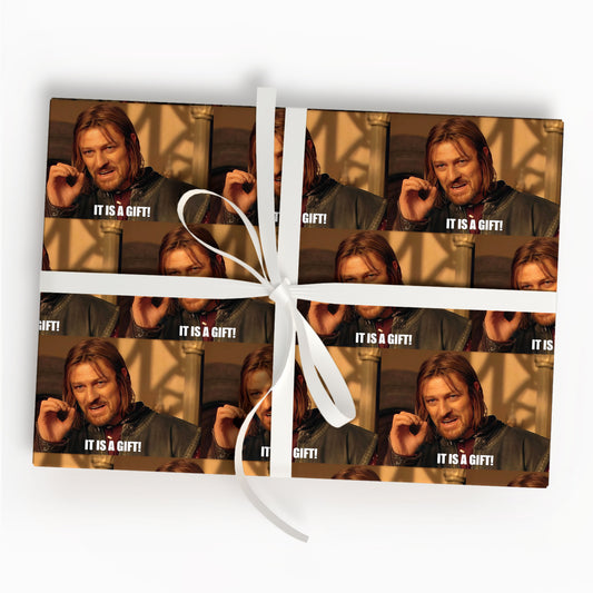 Boromir It Is A Gift Christmas Wrapping Paper, LOTR Gift Wrap
