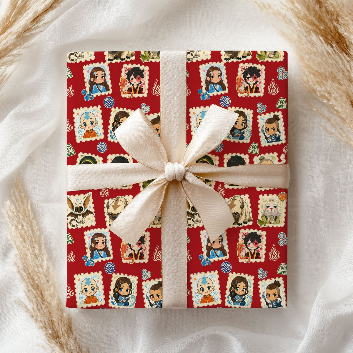 Avatar the Last Airbender Appa & Momo Wrapping Paper - Red