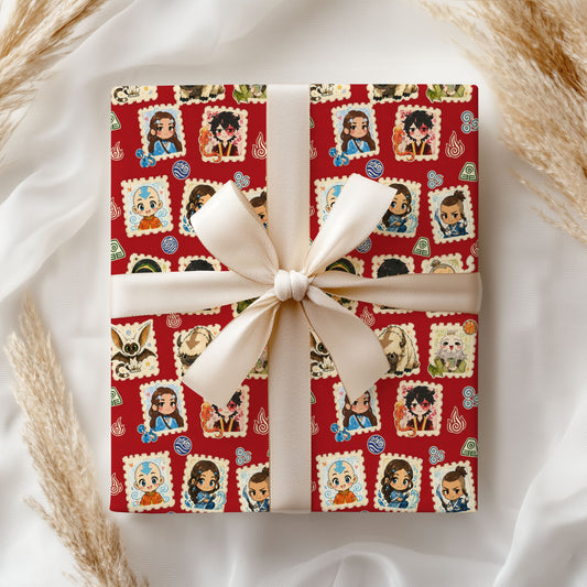 Avatar the Last Airbender Appa & Momo Wrapping Paper - Red