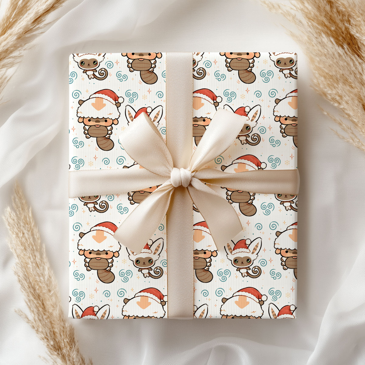 Avatar the Last Airbender Appa & Momo Wrapping Paper - Santa Hat