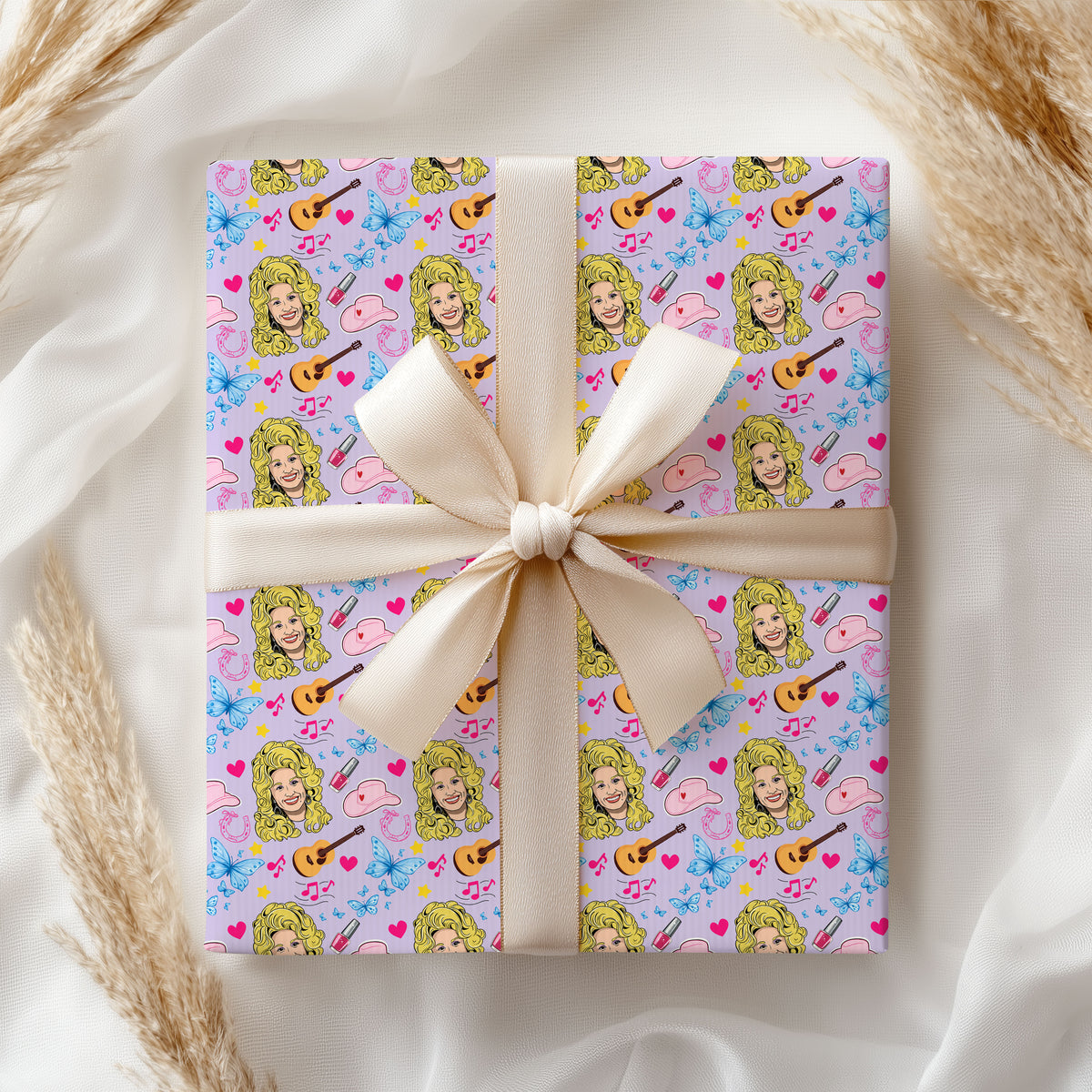 Lavender Dolly Parton Wrapping Paper – Christmas Gift Wrap for Fans