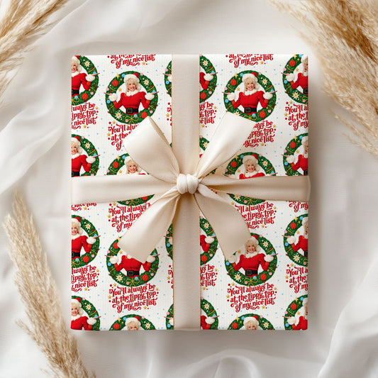 Nice List Dolly Parton Wrapping Paper – Christmas Gift Wrap for Fans