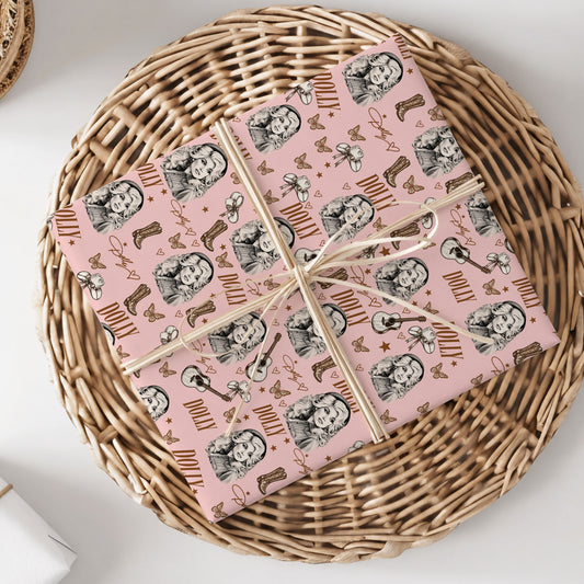 Pink Dolly Parton Wrapping Paper – Christmas Gift Wrap for Fans