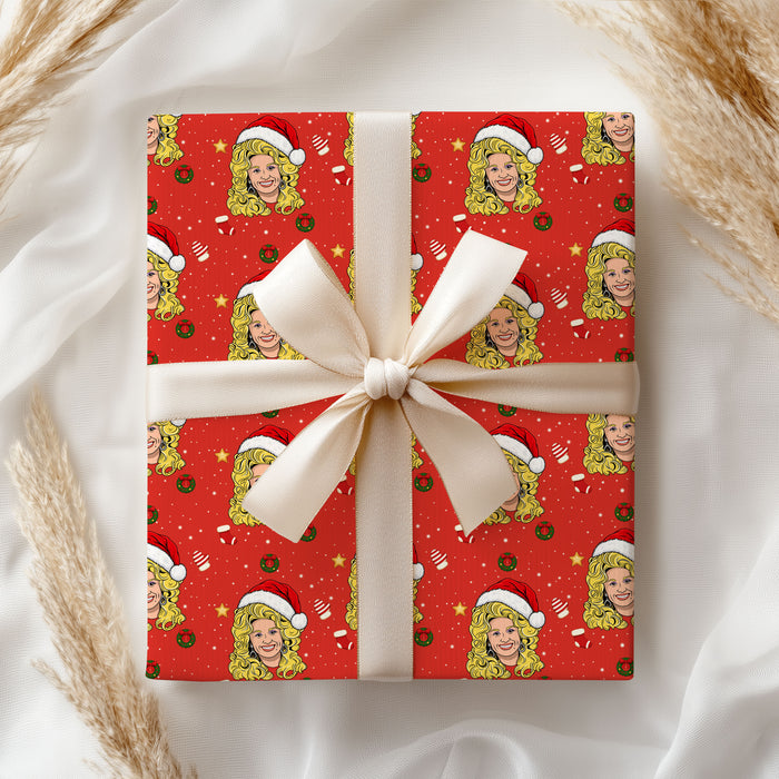 Red Santa Dolly Parton Wrapping Paper – Christmas Gift Wrap for Fans
