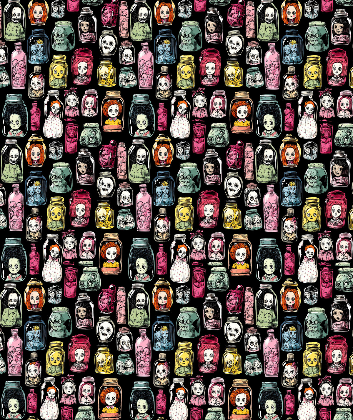 Black Dolls In Jars Gothic Doll Wrapping Paper – Spooky Gift Wrap