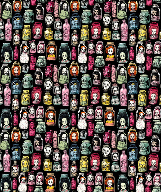 Black Dolls In Jars Gothic Doll Wrapping Paper – Spooky Gift Wrap