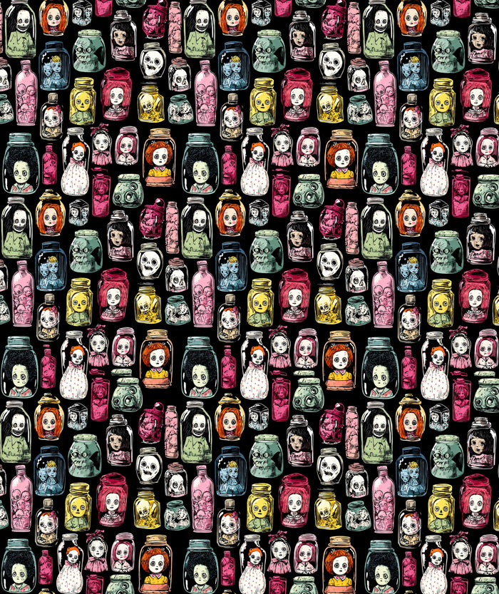 Black Dolls In Jars Gothic Doll Wrapping Paper – Spooky Gift Wrap