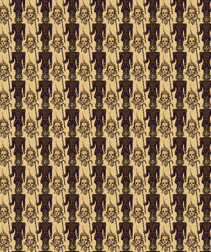Tan Skull Nutcracker Gothic Doll Wrapping Paper – Spooky Gift Wrap