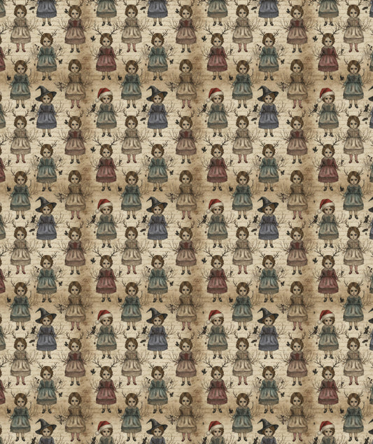 Vintage Beige Dolls Gothic Doll Wrapping Paper – Christmas Gift Wrap