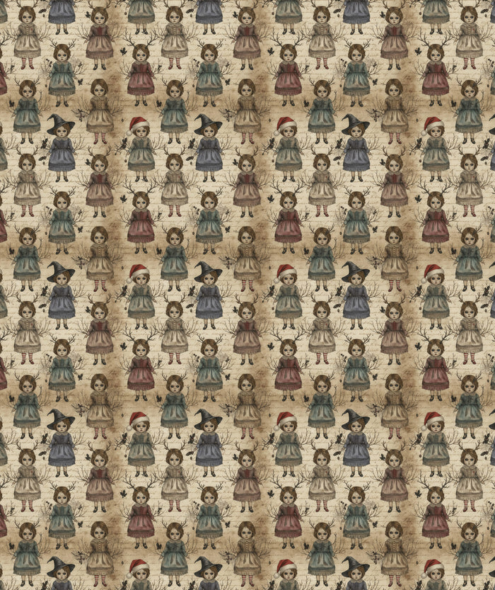 Vintage Beige Dolls Gothic Doll Wrapping Paper – Christmas Gift Wrap