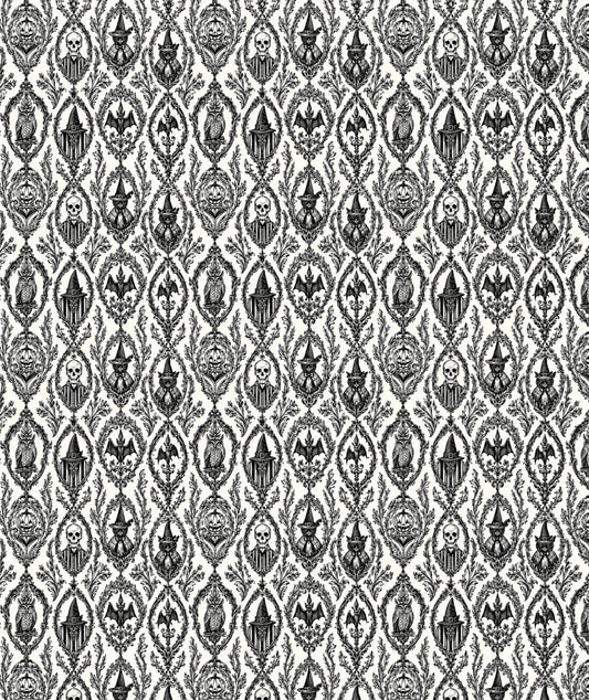 White Damask Skulls Gothic Doll Wrapping Paper – Spooky Gift Wrap