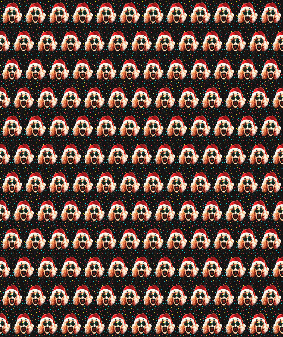 Black Santa Hat Faces Horror Wrapping Paper – Christmas Gift Wrap for Fans