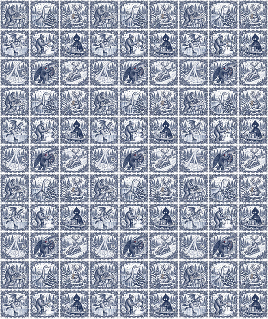 Blue Toile Stamps 2 Mothman Cryptid Wrapping Paper – Gift Wrap for Fans