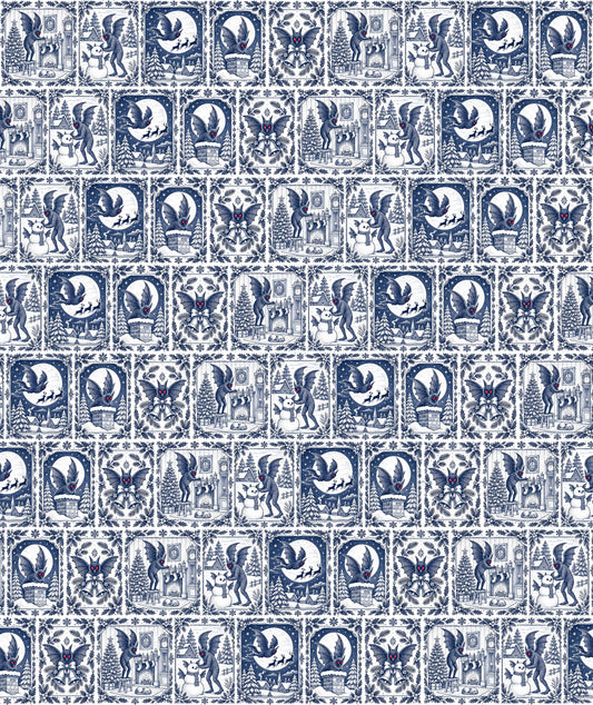 Blue Toile Stamps Mothman Cryptid Wrapping Paper – Gift Wrap for Fans