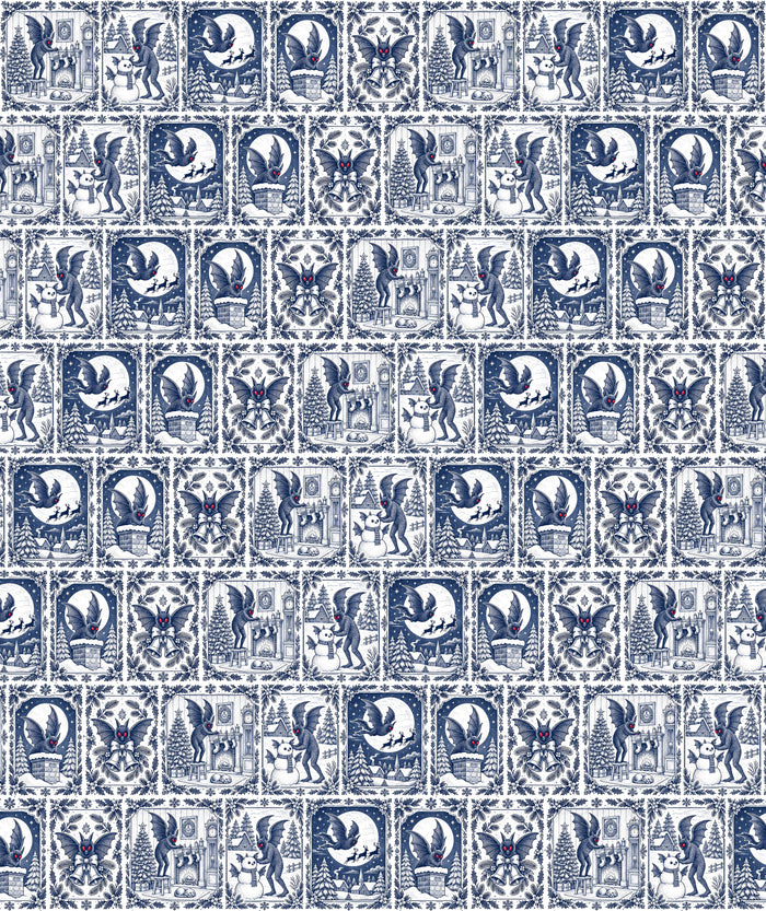 Blue Toile Stamps Mothman Cryptid Wrapping Paper – Gift Wrap for Fans