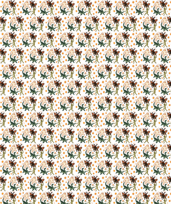 Cream Green Creatures Mothman Cryptid Wrapping Paper – Christmas Gift Wrap for Fans