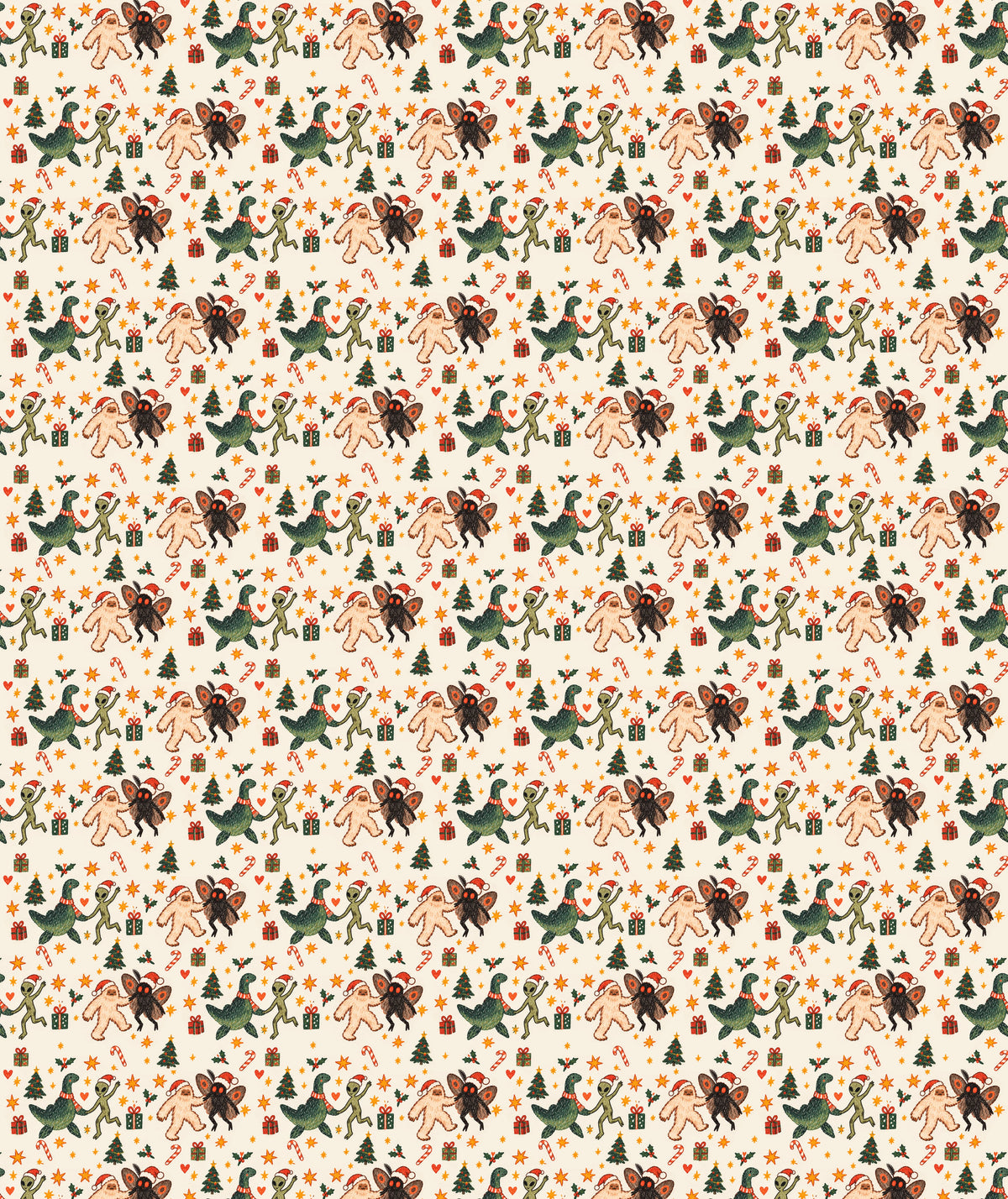 Peach Creatures Trees Mothman Cryptid Wrapping Paper – Christmas Gift Wrap for Fans