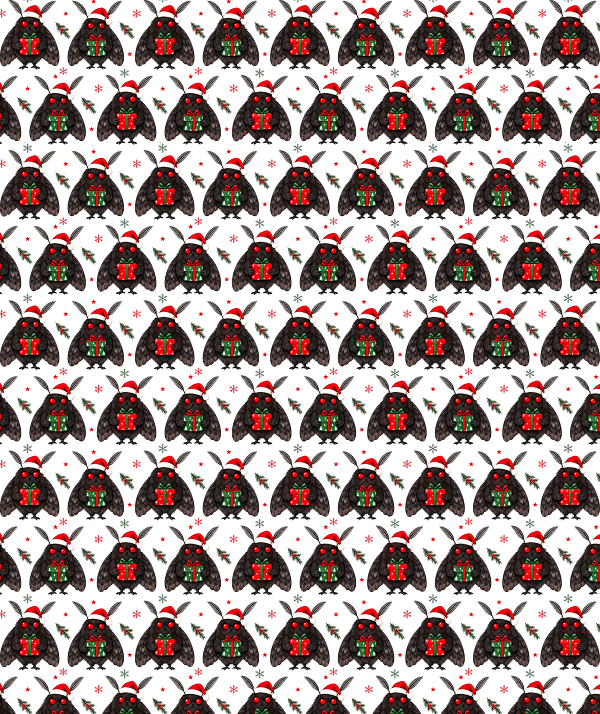 White Moth Santa Hat Mothman Cryptid Wrapping Paper – Christmas Gift Wrap for Fans