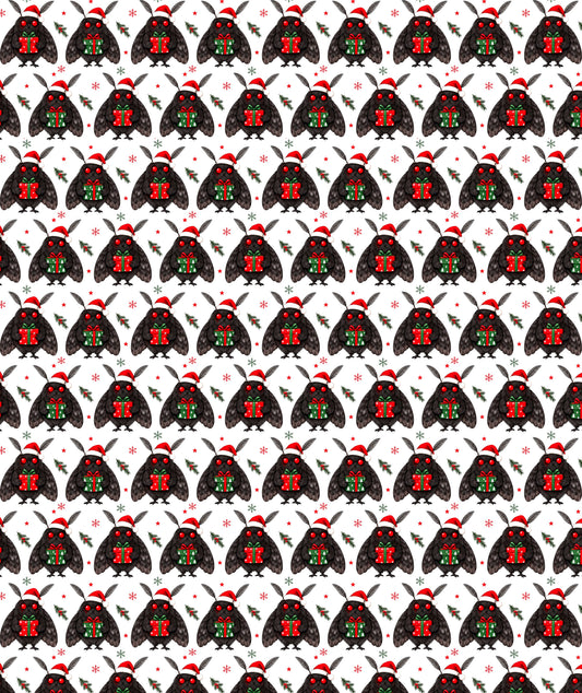 White Moth Santa Hat Mothman Cryptid Wrapping Paper – Christmas Gift Wrap for Fans