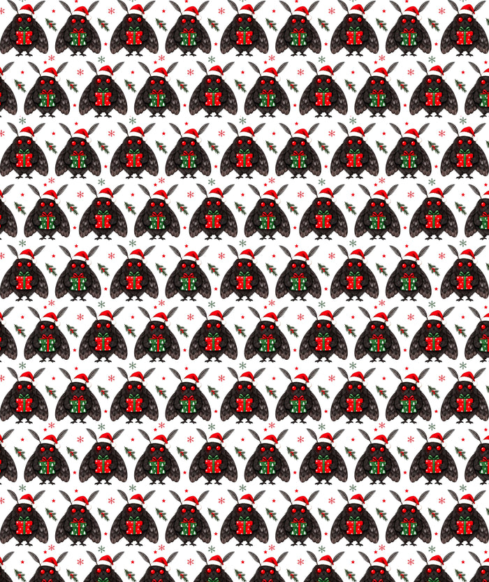 White Moth Santa Hat Mothman Cryptid Wrapping Paper – Christmas Gift Wrap for Fans