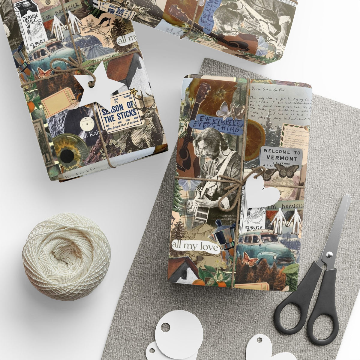 Brown Vermont Guitar Collage Noah Kahan Wrapping Paper – Folk Indie Music Fan Gift