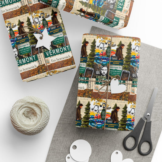 Colorful Vermont Homesick Collage Noah Kahan Wrapping Paper – Folk Indie Music Fan Gift