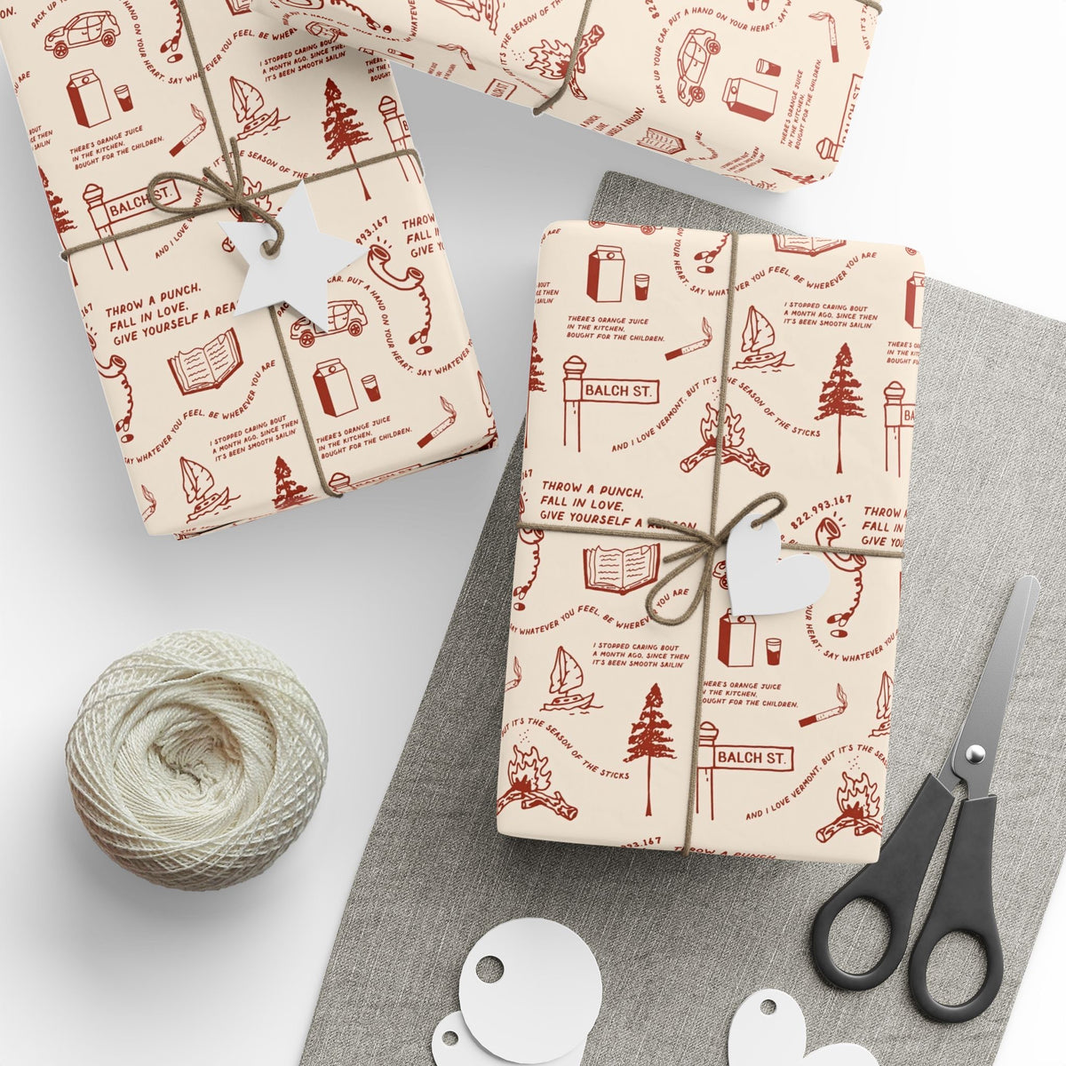 Cream Stick Season Red Icons Noah Kahan Wrapping Paper – Folk Indie Music Fan Gift