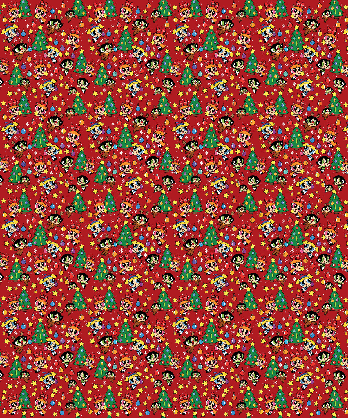 Red Christmas Trees Powerpuff Girls Wrapping Paper – Christmas Gift Wrap for Fans