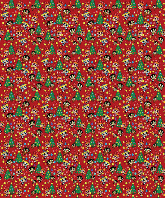 Red Christmas Trees Powerpuff Girls Wrapping Paper – Christmas Gift Wrap for Fans