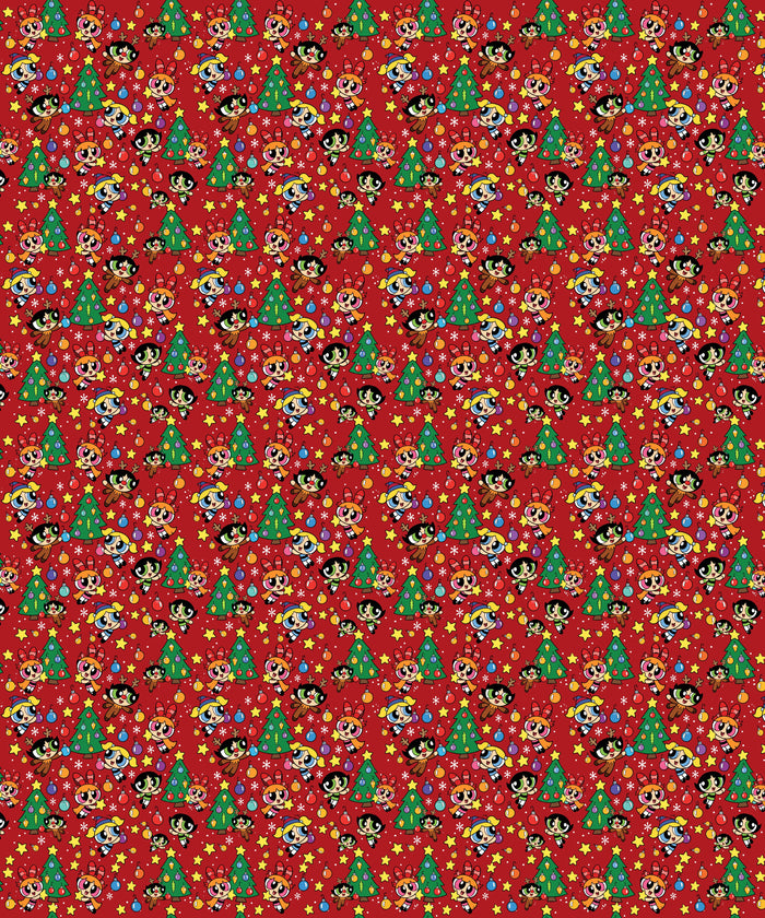 Red Christmas Trees Powerpuff Girls Wrapping Paper – Christmas Gift Wrap for Fans