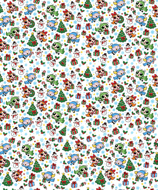 White Snowmen Powerpuff Girls Wrapping Paper – Christmas Gift Wrap for Fans