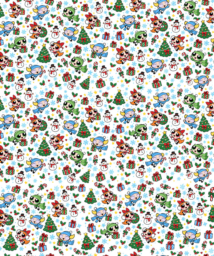 White Snowmen Powerpuff Girls Wrapping Paper – Christmas Gift Wrap for Fans