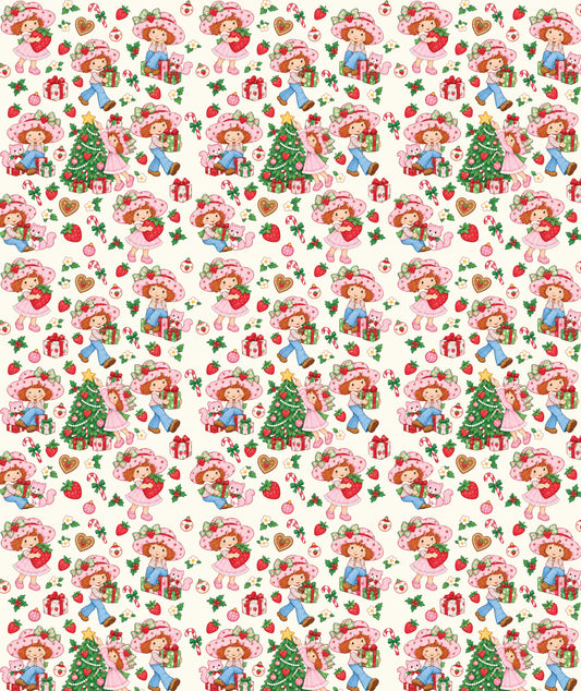 Cream Trees Strawberry Shortcake Wrapping Paper – Christmas Gift Wrap for Fans