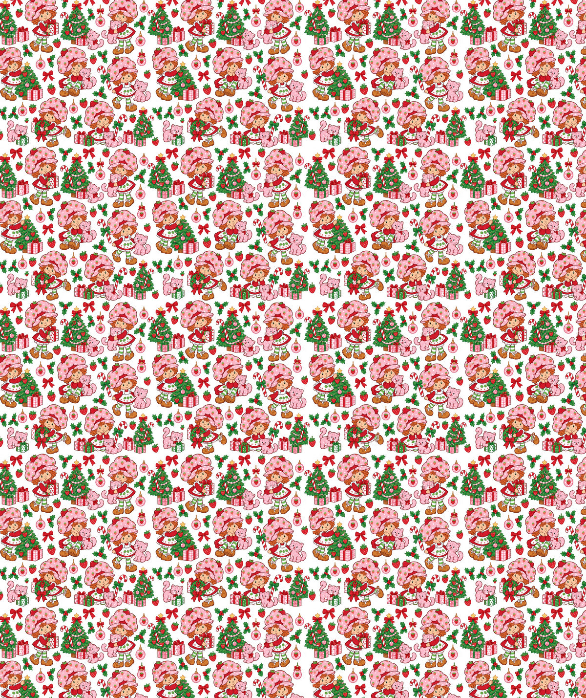 White Christmas Trees Strawberry Shortcake Wrapping Paper – Christmas Gift Wrap for Fans