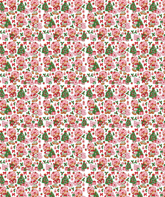 White Christmas Trees Strawberry Shortcake Wrapping Paper – Christmas Gift Wrap for Fans