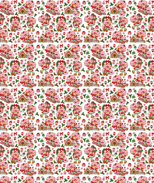 White Gingerbread House Strawberry Shortcake Wrapping Paper – Christmas Gift Wrap for Fans