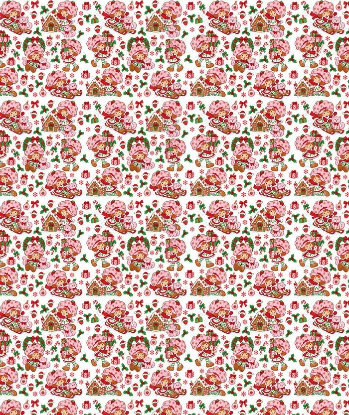 White Gingerbread House Strawberry Shortcake Wrapping Paper – Christmas Gift Wrap for Fans