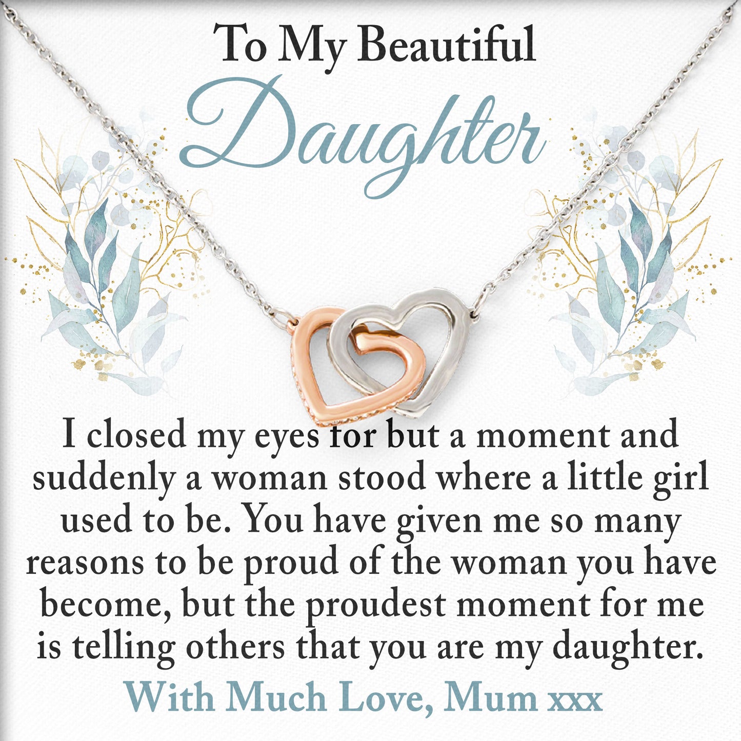 To My Beautiful Daughter Necklace Message & Elegant Box, Necklace Gifts For Daughter, Valentines Day, Graduation, Birthday, Wedding, Christmas Gifts From Mom