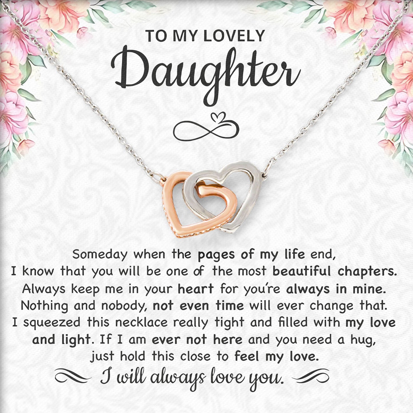 To My Lovely Daughter Necklace Jewelry Birthday Valentine's gifts For Daughter Message Card & LED Box