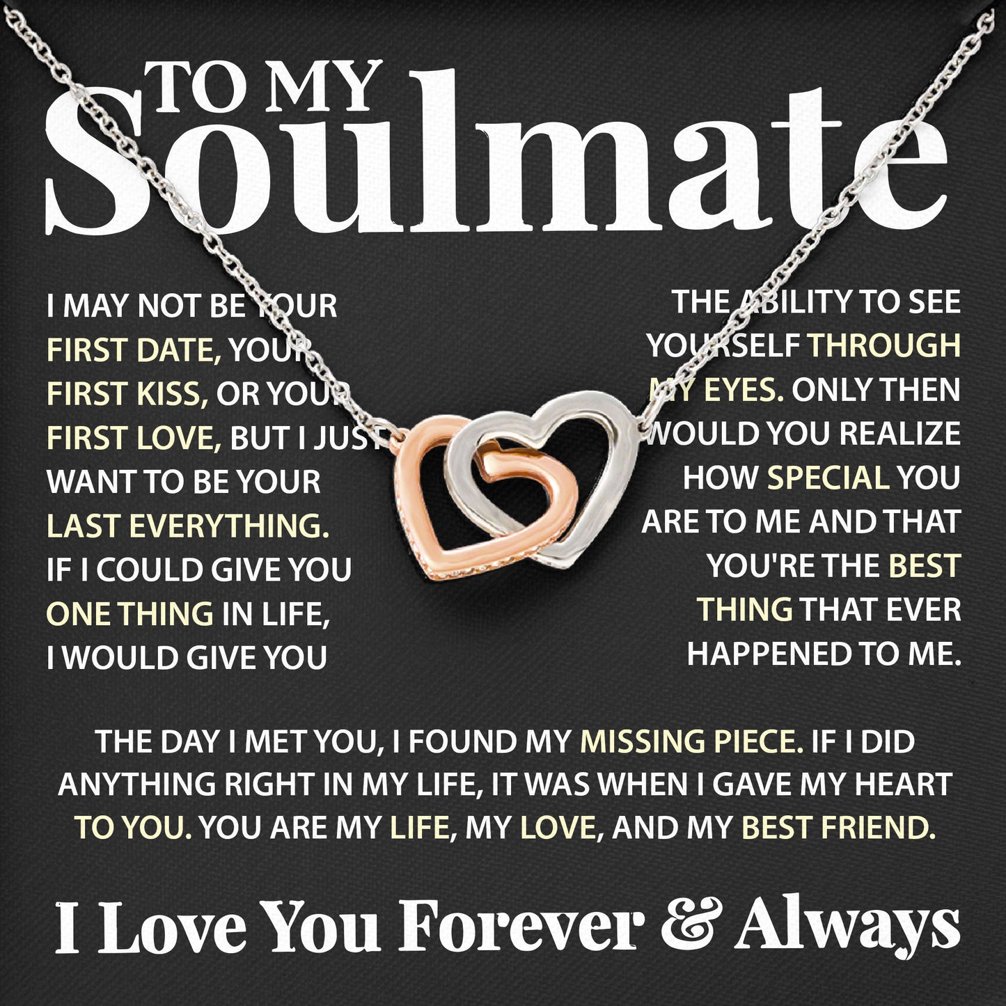 To My Soulmate Necklace Gift Box with Sentimental Message Card From Boyfriend