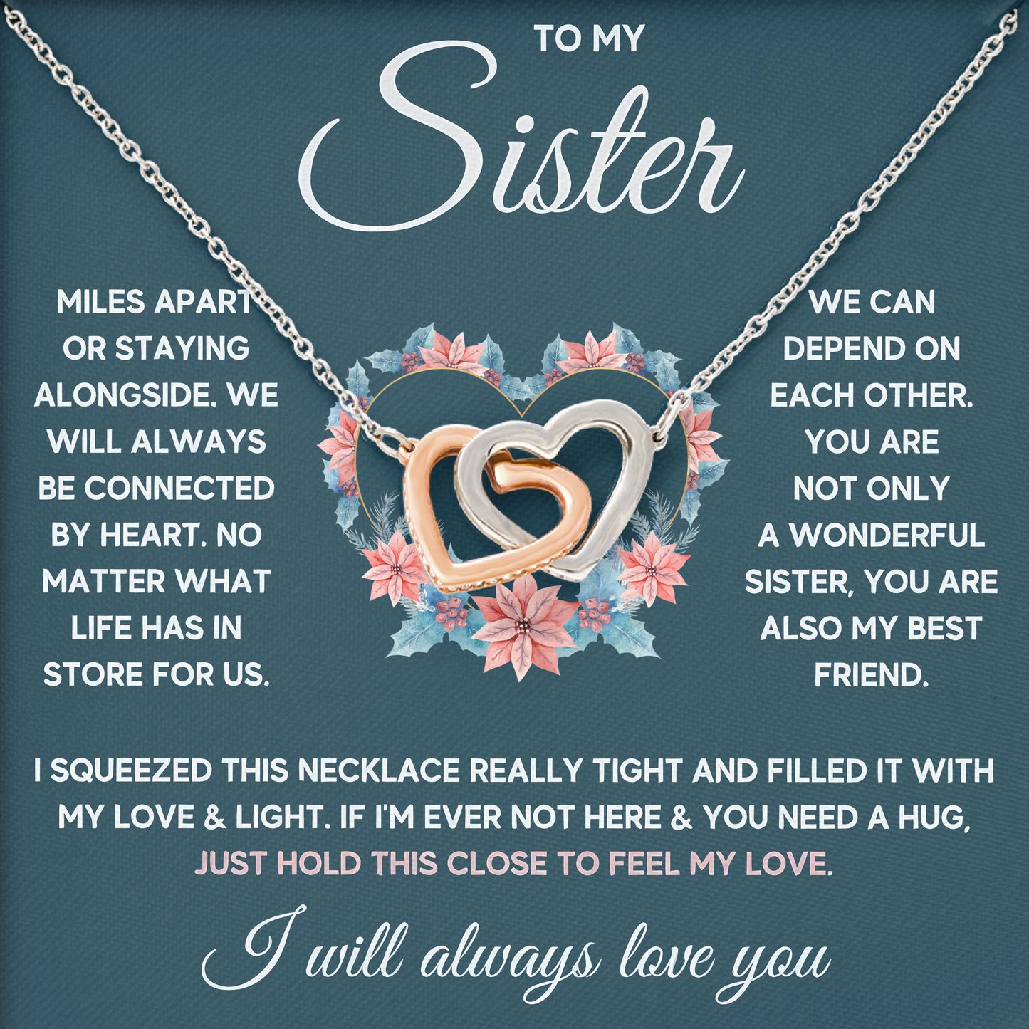 To My Sister Necklace With Message Gift From Brother, Sister Jewelry On Birthday, Mother's Day, Valentine's Day, Wedding Day Gift