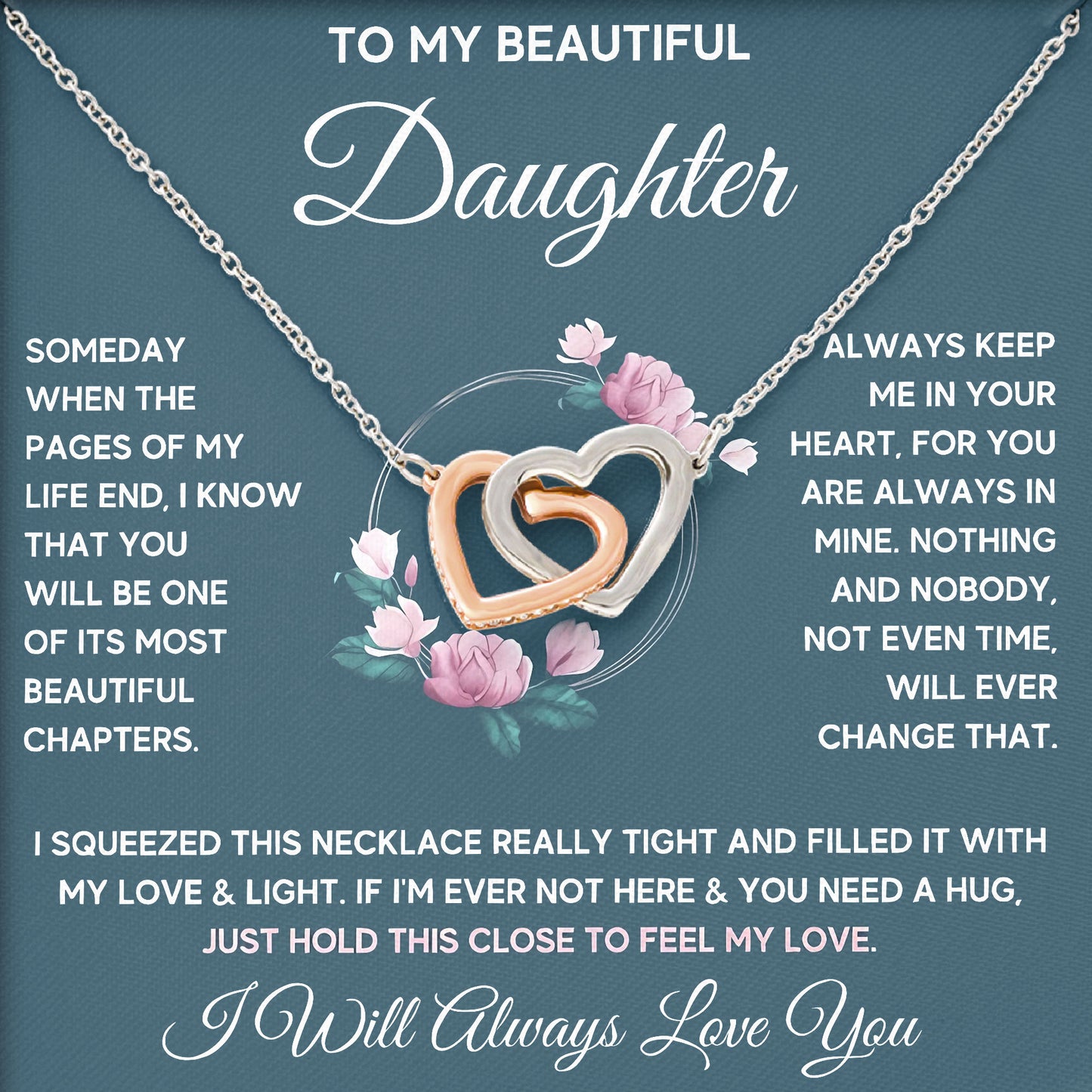 To My Beautiful Daughter Necklace 925 Sterling Silver Pendant Necklace Graduation Gifts Birthday Christmas Message Card＆LED Gift Box