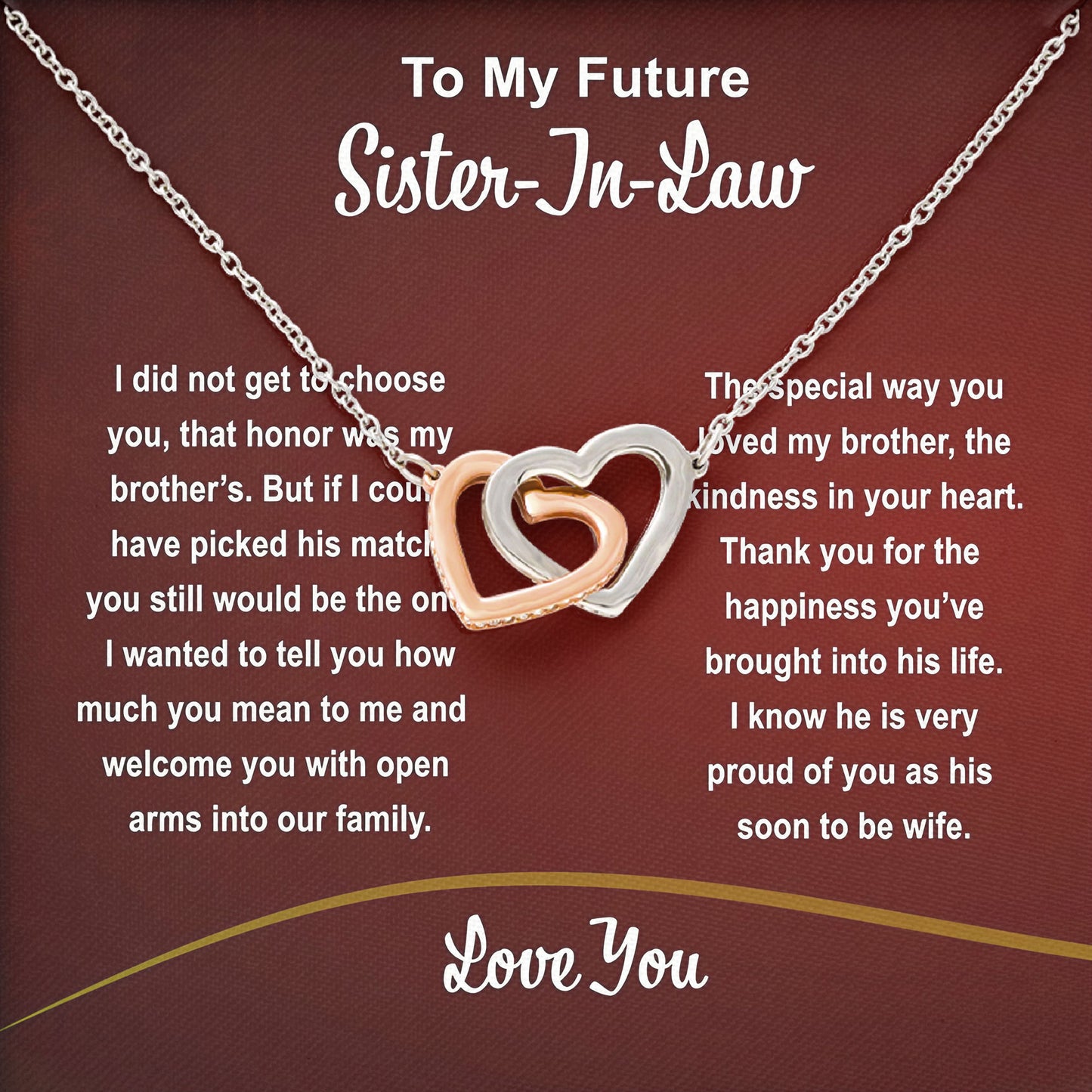 To My Sister In Law Necklace Gift Box with Sentimental Message Card