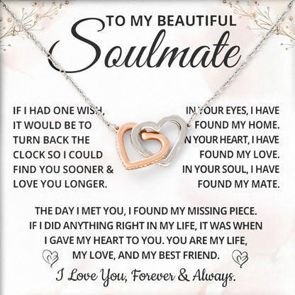 To My Beautiful Soulmate Necklace Gift Box Heartfelt Message Card for Birthday or Valentine