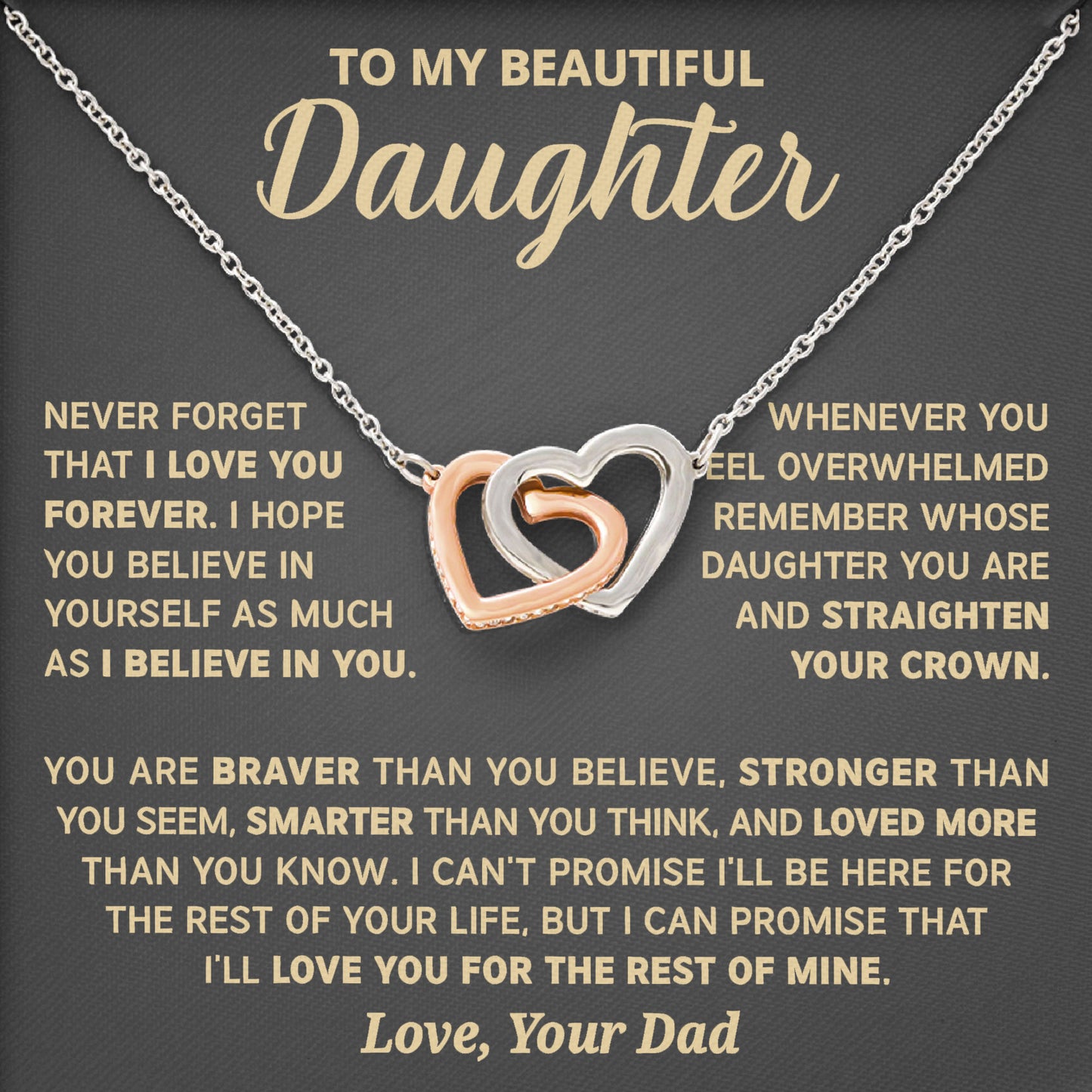 To My Beautiful Daughter Necklace Jewelry with Message Card & Gift Box